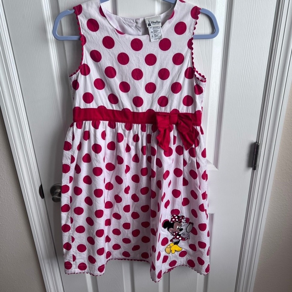 Disney Parks Minnie Mouse Red Polka Dot Dress Girls XL 14A Embroidered Bow